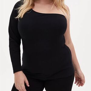 Torrid Black Long Sleeve Mesh One shoulder Foxy knit top Brand New!